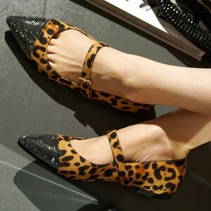 9 Cape Robbin Nitin Leopard Rhinestone Pointed Toe Mary Jane Flats